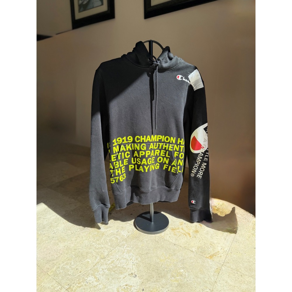 Rare Vintage‎ 1919 Champion Reverse Weave Black Graphic Hoodie Sweatshirt Medium